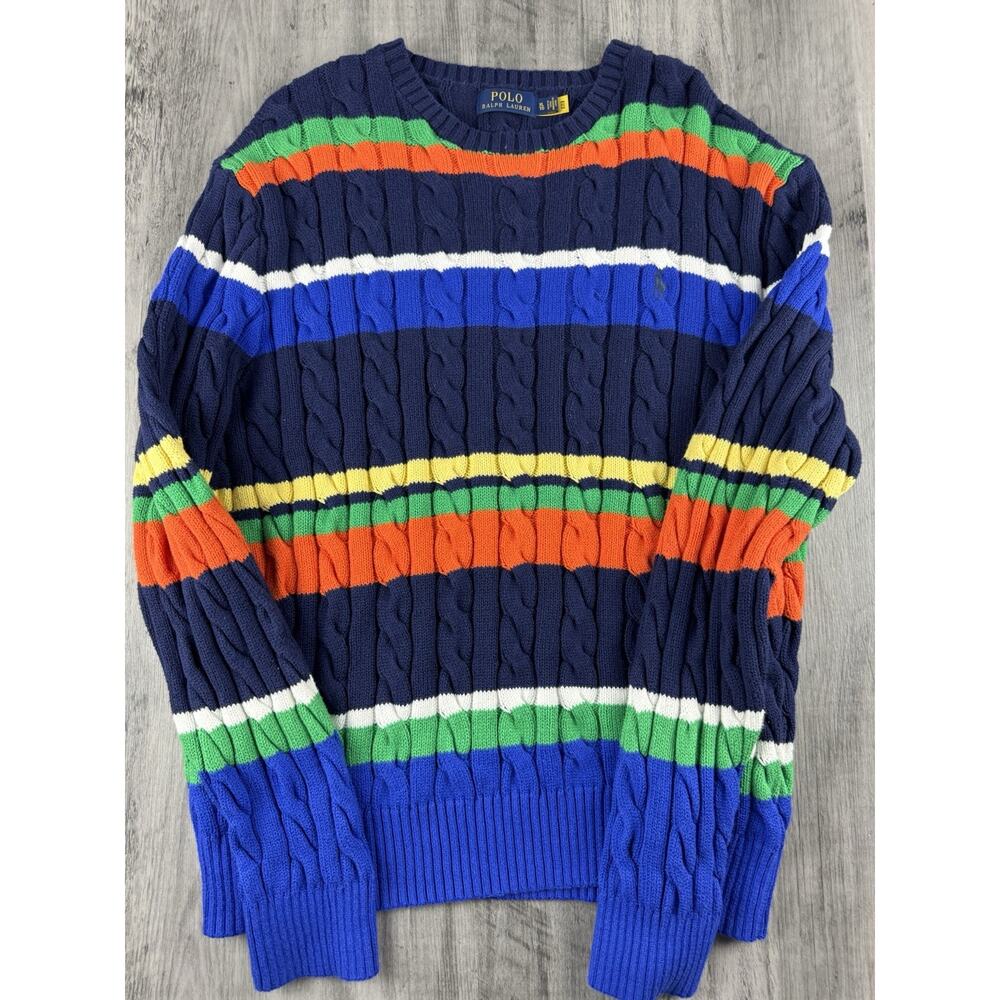 Polo Ralph Lauren Men's Multi Stripe Cable Knit Cotton Pullover Sweater Men’s XL
